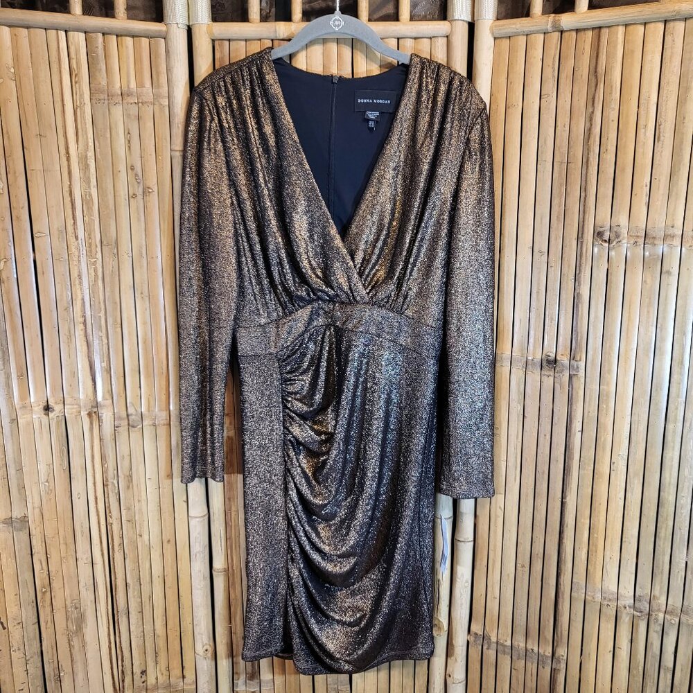 Donna Morgan V-Neck Mini Cocktail Dress Size 8 Bronze/Black NEW